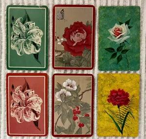 6 Vintage Playing Cards ~ Flowers ~ Tiger Lilies/Red Carnation/Pink Rose