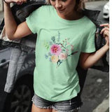 New Hand Printed 2X Pink Watercolor Summer Flower Peony Aster Bouquet Cotton Tee