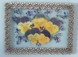 Dried Pressed Pansies in Silver Ornate Vintage Floating Frame: 7.5" x 5.0"