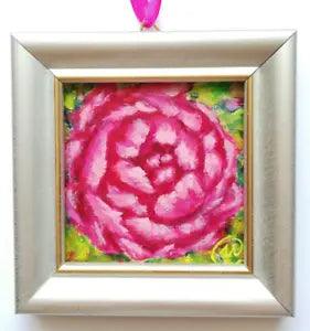 Original Oil Painting Peony -Pink Flowers Collectible Painting -Small Art Framed