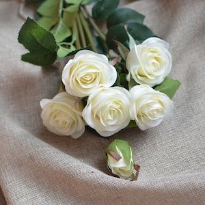 6 Heads Small Roses, Real Touch Roses, Ivory Roses Spray Stems, DIY Florals | Wedding/Home Decoration | Gifts, DIY Bouquets/Centerpieces