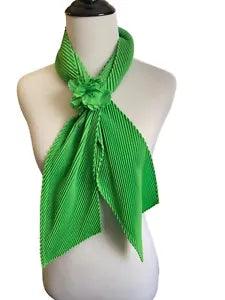 Vintage Green Scarf Adjustable Carnation Flower Permanent Pleated Fabric