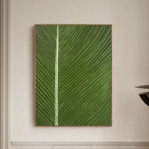 Large Green Leaf Painting Green Abstract Painting Leaf Oil Painting on Canvas Leaf Abstract Painting Green Minimalist Painting Leaf Wall Art