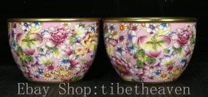 3.2" Qianlong Marked Old Chinese Enamel Porcelain Peony Flower Crock Cylinder