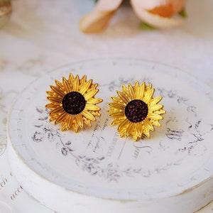 Sunflower Ear Studs, Sunflower Jewelry, Sunflower Brooch, Sunflower Jewelry Set, Sunflower Earring, Nature-inspired Jewelry