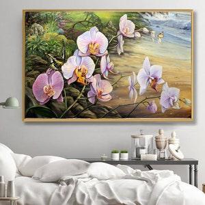 Large Orchid painting, Original Pink Orchid canvas art, Flowers painting, Modern Floral art, Floral print, Flower art print Large canvas art