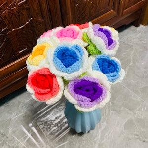 Handmade Crochet flowers Rose flower ornaments knitted Flower Bouquet A bunch of flower Anniversary Home Decor Valentine's Gift for her