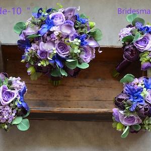 Dark Purple Bridal Bouquet, Eggplant Plum Wedding, Peony, Purple Ranunculus, Berries, Blue purple Orchid, Eucalyptus, Faux Flowers