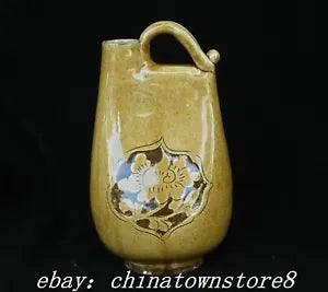 9" Old Chinese Song Dynasty Yue Kiln Porcelain Portable Peony Flower Pot Kettle