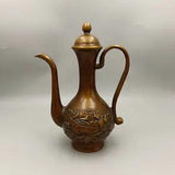 Peony Blossom Bronze Wine Pot Handle Pot  Antique Bronze