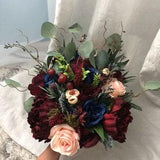 Wedding Bouquet Burgundy Navy Blue Red Peony Eucalyptus Wedding Maroon Package Handmade Artificial Faux Flowers Wedding Decor