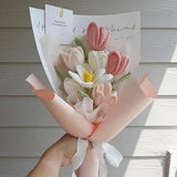 Crochet Flowers Bouquet Handmade, Finished Product, Tulip, Rose for Anniversary, Birthday, Girlfriend, Wife, Mother day love forever gift