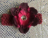 Burgundy silk Peony Flower clip headband girl Holiday  photo craft Scrapbook