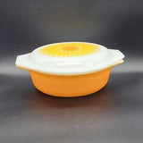 Vintage Pirex Daisy 1.5 Quart Covered Casserole Dish, Sunflower Orange Daisy Opalware - Made in the USA