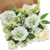 Artificial Flowers Green Peony Faux Flower with Stems and Leaves Silk Flowers