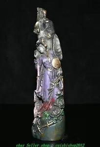 8" Chinese Natural Old Jade Gilt Painting Beauty Belle Peony Flower Statue