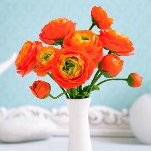 Artificial ranunculus for home decoration, fake orange flowers arrangements in summer style, floral bouquet for wedding table centerpiece