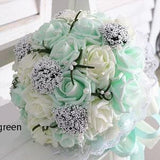Mint Green Wedding Bouquet PE Flowers Bridal Bouquet  Wedding Centerpieces Decorations,Silk Ribbon Fake Flower Bouquets