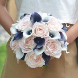 Navy Blush Bridal Bouquets Real Touch Flowers Wedding Bouquets Navy Picasso Calla Lilies Blush Roses