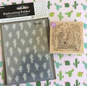 Cactus Succulents Terrarium Wood Mount Rubber Stamp Lily & Val+ Embossing Folder