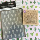 Cactus Succulents Terrarium Wood Mount Rubber Stamp Lily & Val+ Embossing Folder