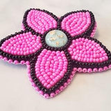 Pink Flower Pin, beaded, beadwork, Indigenous, handmade, accessories, seed beads, flowers,