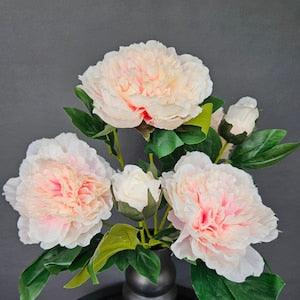 Peony Bouquet White Peach Artificial Silk Blossoms High Quality Real Touch 7 stems on Bouquet Vase Flowers 55cm/21.5 in