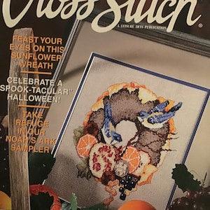 For The Love of Cross Stitch Pattern Magazine November 1998 - 22 Projects for Autumn  Halloween, Noahs Ark, Sunflower Wreath Bookmarks Bib