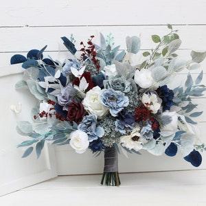Dusty blue navy blue  burgundy bridal bouquet -  Peonies blue thistle anemone bouquet Bridal bouquet Wedding flowers