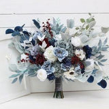 Dusty blue navy blue  burgundy bridal bouquet -  Peonies blue thistle anemone bouquet Bridal bouquet Wedding flowers