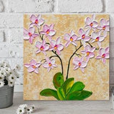 Pink Orchid Painting on Canvas, Palette Knife Flowers Artwork