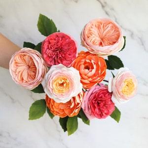Crepe paper bouquet David Austin rose, crepe paper flowers arrangements, paper rose bouquet, garden roses, paper wedding anniversary gift