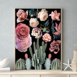 Floral Succulent Print, Cactus, Roses, Peony, Orchid Wall Art Physical Print, Flowers Blooming Cactus Art
