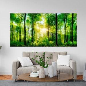 Forest print Tree wall art Sunlight forest canvas Green Tree painting Living room decor Summer forest Extra Large Wall Art