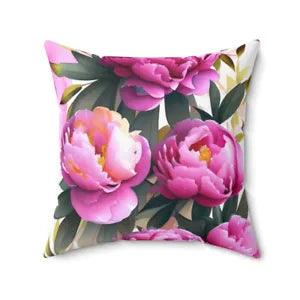 NEW Peony Flower Floral Faux Suede Square Decorative Pillow Patio Cushion