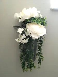 Silk Flower Arrangement  Wall Hanging Metal Basket Pier 1 Imports Floral Decor