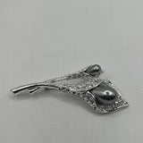 Vtg RN 62079 Designer Gray Simulated Pearl Pave Rhinestone Calla Lily Pin #6