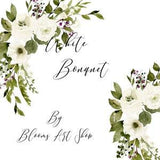 White wedding floral peonies and rose bouquet for invitations scrapbooks and journals. WC239