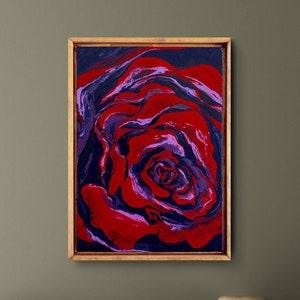 Original Red Rose Painting. Mid Century Modern Home Decor. Living Room Decor. Abstract Wall Decal. Floral Wedding Gift. Canada Local Seller.