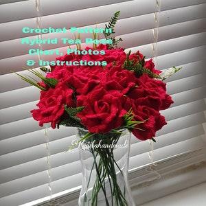 Crochet Hybrid tea rose Pattern, crochet rose pattern