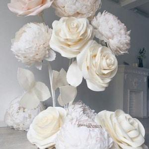 Peonies and roses set of large paper flowers for decorating holidays and weddings. Set of giant flowers made of isolon. Design photo zone