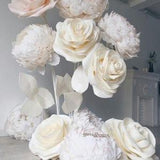 Peonies and roses set of large paper flowers for decorating holidays and weddings. Set of giant flowers made of isolon. Design photo zone