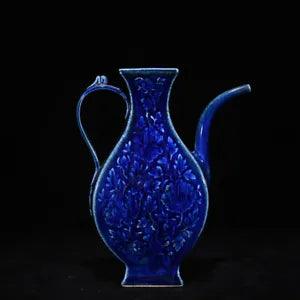8.3" Antique China porcelain yuan dynasty Blue glaze peony flower Square Teapot