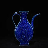 8.3" Antique China porcelain yuan dynasty Blue glaze peony flower Square Teapot