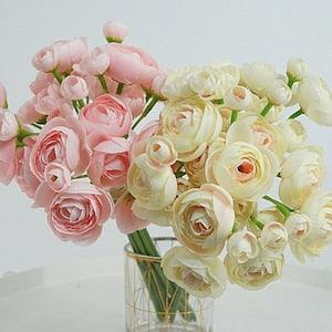 Ranunculus Bouquet, Fake Buttercup Stem Craft, Artificial Flower, Home Floral Decor, for Wedding Bride, Party Arrangement, Table Centerpiece