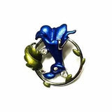 New Lily Flower Brooch Pin Crystals Silver Plated Blue Enamel Mothers Day Gift