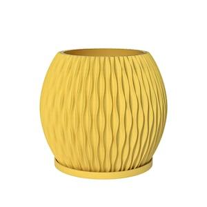 Planter Pot With Drainage, Lemon Yellow Mica Ball Design for Small and Large Plants [Water Plate Included] Outdoor and Indoor use Plant Pot