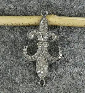 Pave Diamond Fleur De Lis Pendant 925 Silver Diamond Lily Pendant Gift Charm.