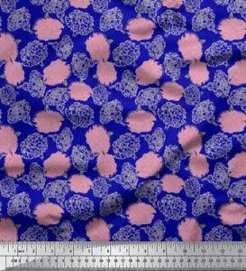 Soimoi Blue Cotton Poplin Fabric Peony Floral Print Fabric by the-Rbg