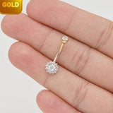 14k Solid Gold Sunflower Belly Button Ring Dainty Navel Piercing Flower Threaded Navel Belly Ring Gold Curved Barbell Piercing Jewelry 14g